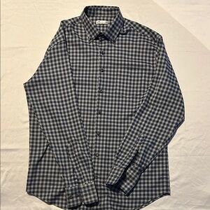Peter Millar Blue and White Checkered Button Down Shirt
